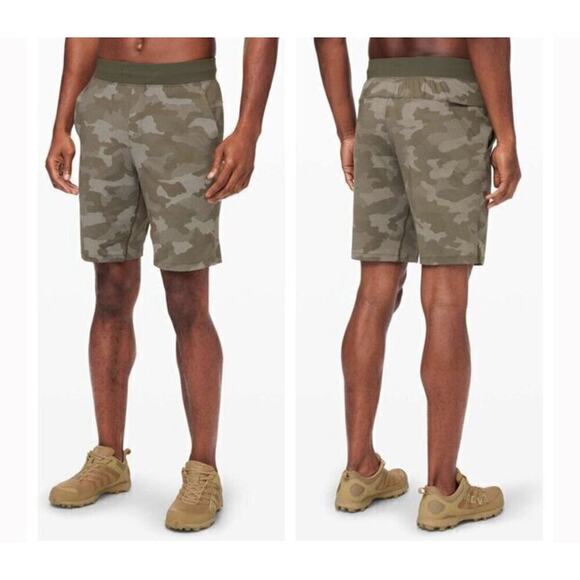 Lululemon T.H.E. Short 9" *Linerless Mens L Variegated Mesh Camo Max Dark Olive - Picture 1 of 14